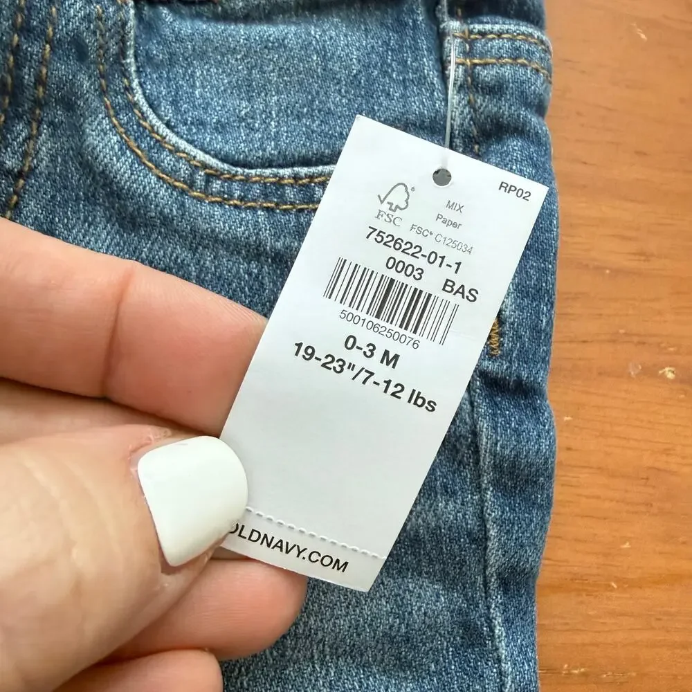 NWT Old Navy Pull On Elastic Waist Denim Jeans Baby Boy 0-3 Months Drawstring